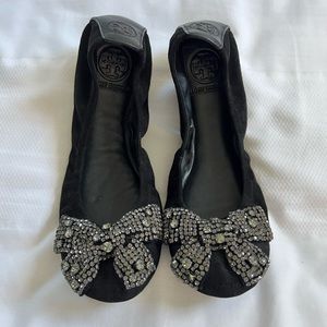 Tory Burch Eddie Rhinestone Bow Ballet Flats Size 8